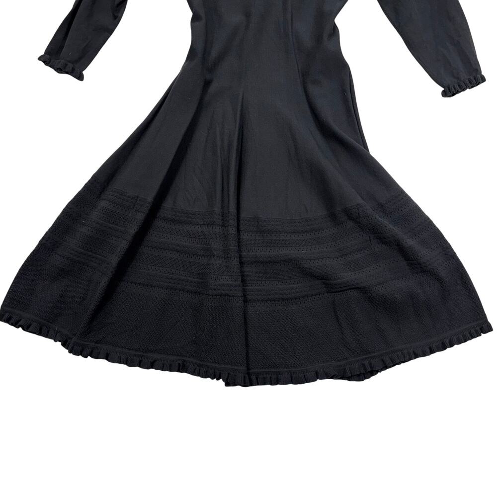 Kate Spade New York Black Knit Fit & Flare Dress Ruffle Neck Long Sleeve Size M - Picture 5 of 10